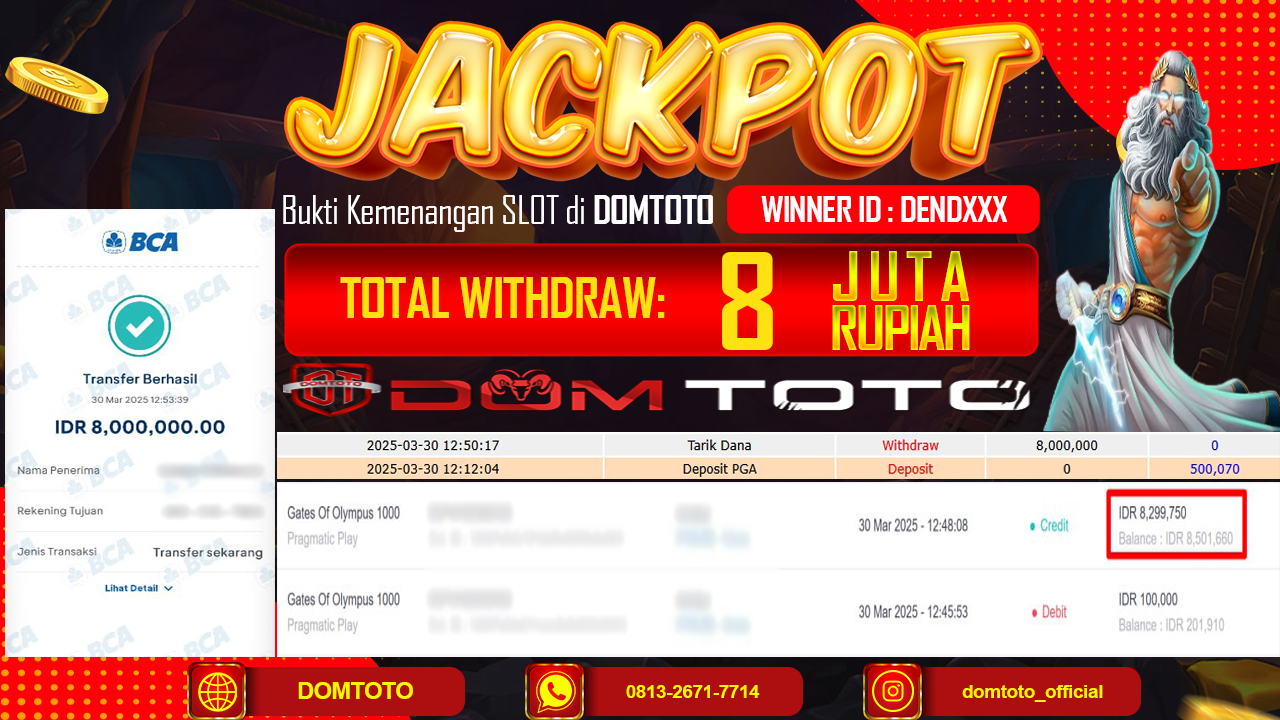 JACKPOT SLOT GATES OF OLYMPUS 1000 30 MARET 2025